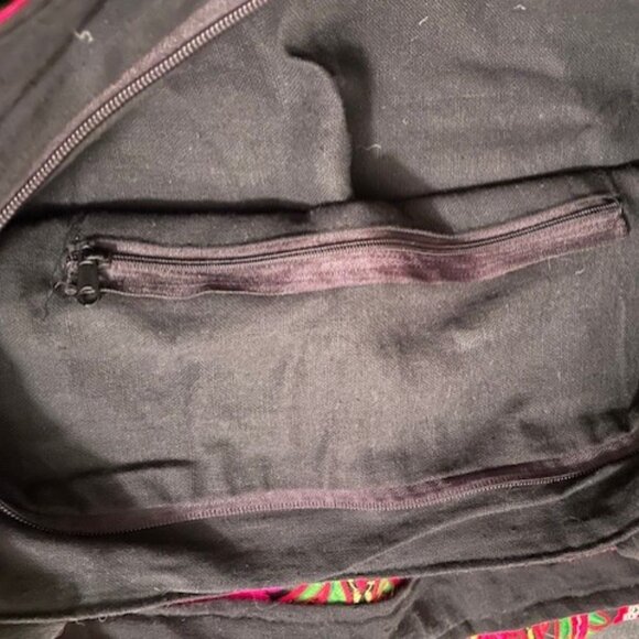 Large Mexican Tote Bag with Bright Pink Embroidered Floral Designs - Picture 4 of 5